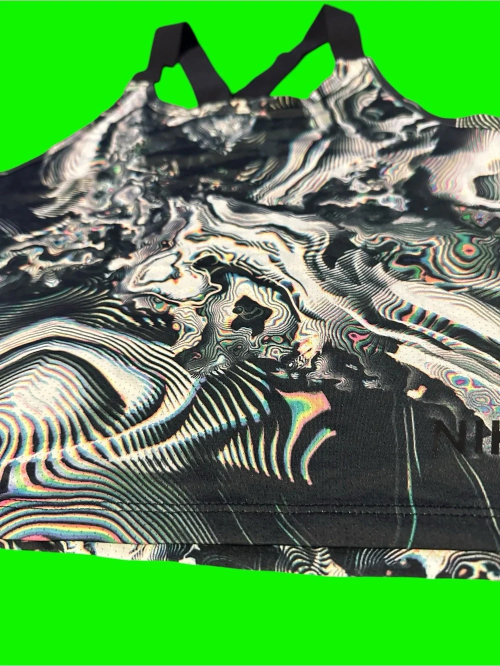 Nike Black & White/ Rainbow Marble-Print Racerback Crop Top